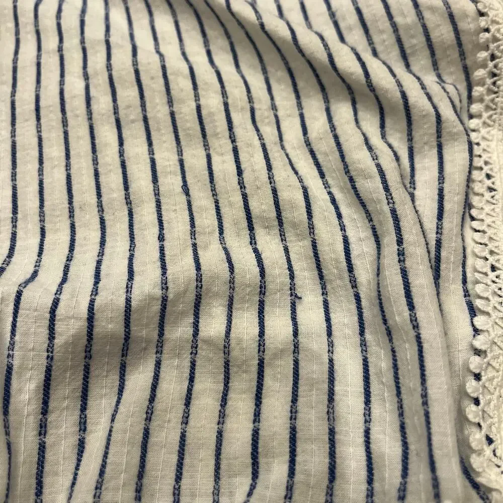 J Crew Tunic Beach Cover Up Lace Stripe M/L Cream Blue Coastal Classic Preppy